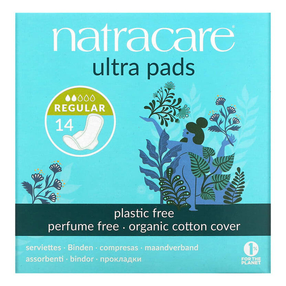 Natracare Organic Cotton Natural Ultra Pads Regular with Wings, 14 Ea